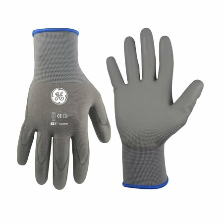 GE PU Dipped Gloves, 15 GA, Gray, 12 Pair, M GG205MC
